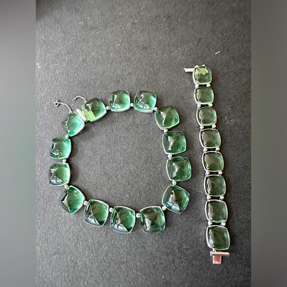 Authentic BACCARAT set green MEDICIS Crystal Sterling Necklace & Bracelet. - Picture 2 of 13